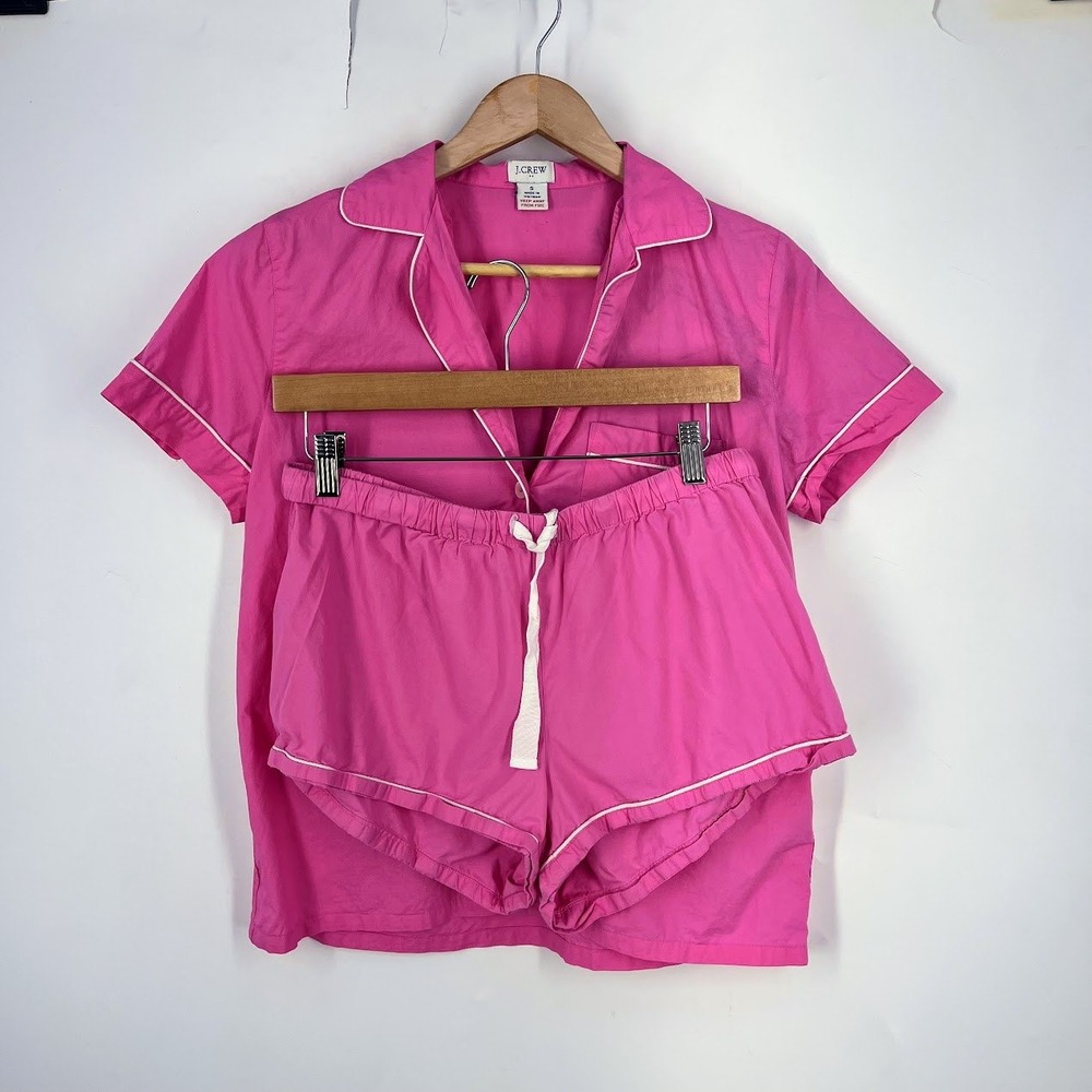 J.Crew Womens Pink Cotton Short Sleeve Pajama Set with Contrast Piping Size S